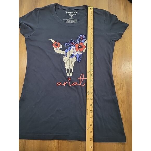 Ariat Women’s Real Tropic Steerhead Tee Sz S Navy Blue 🤠🐂 - Picture 7 of 7